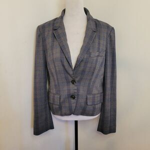 Marissa Webb Wren Boy Blazer Medium Gray Blue Plaid fair condition see pics